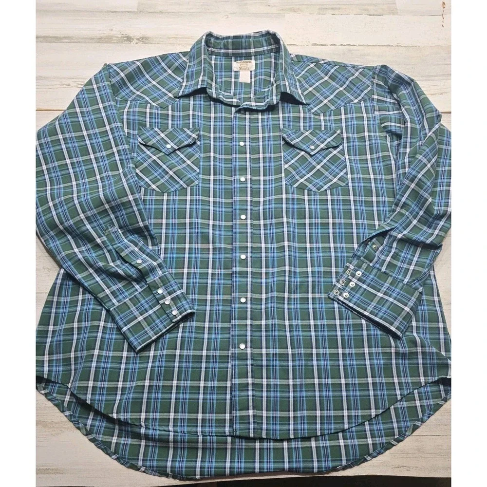 Ruddock Shirts Mens Green Blue Plaid Western Pearl Snap‎ Big Man Classic Fit 3XL